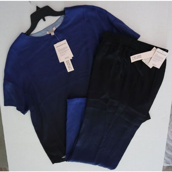 Badgley Mischka Women's Sz L Blue Ombré 100% Mulberry Silk Sleep/Lounge Set - Picture 1 of 16